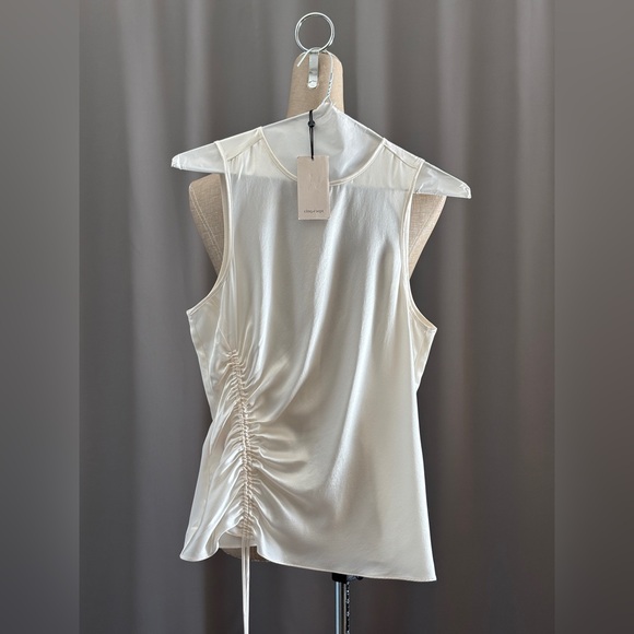 cinq a sept Tops - cinq a sept Cream Sleeveless Ruched Side Satin Blouse